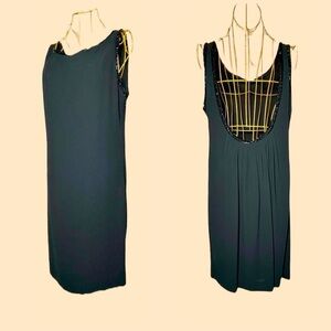 Laundry Shelli Segal Black Beaded Dress with Sexy Open Back, Size 14